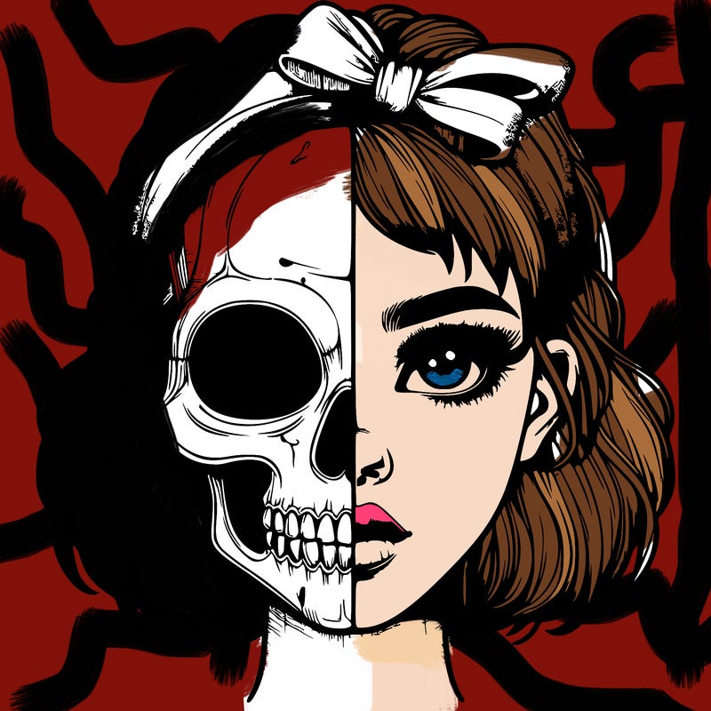 realistic girl with half skull mask