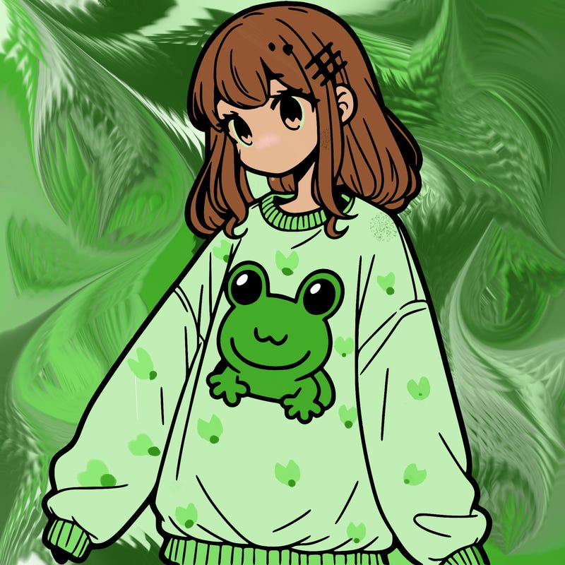 girl wearing frogging sweatshirt