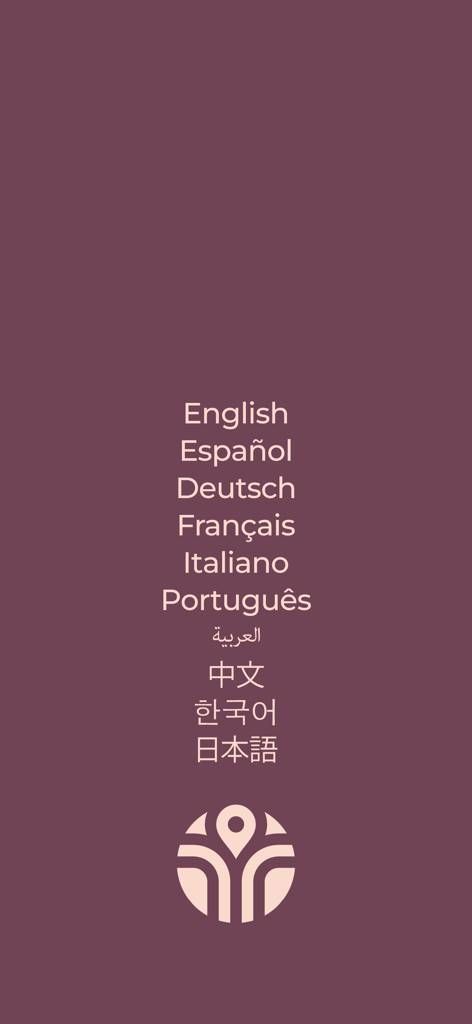 Body Map: Anatomy Simplified - Language selection screen in the Body Map anatomy app featuring multiple language options and a minimalist logo on a purple background