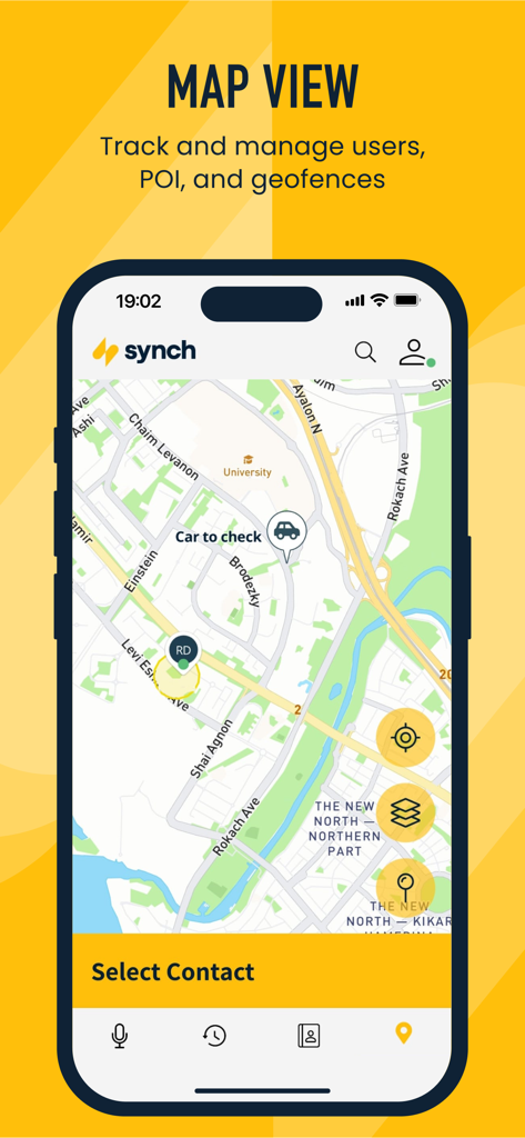 Synch Push To Talk (PTT) - Vista de mapa en la aplicación Synch PTT para rastrear usuarios y administrar geovallas