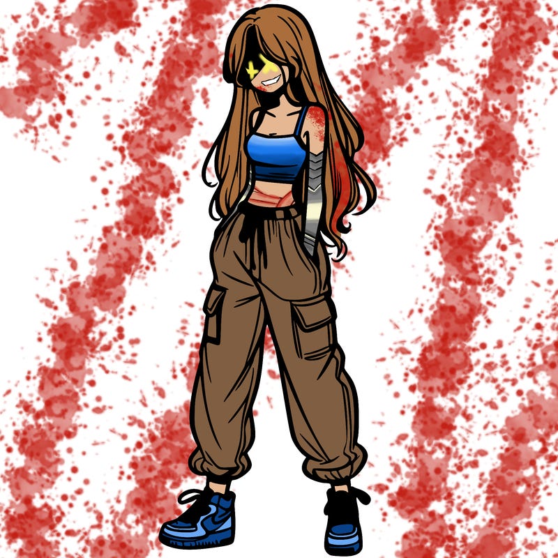 girl in baggy pants crop top and long hair