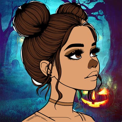 realistic girl with buns on the top of her head