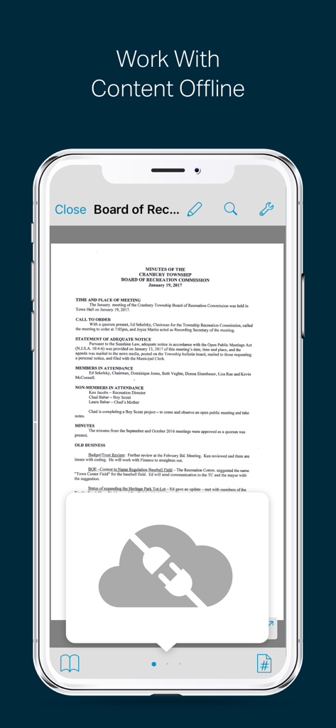 SharePlus for Office 365 - SharePlus app interface displaying a document for offline work on an iPhone