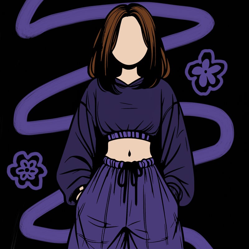 realistic girl faceless with baggy pants and a crop top