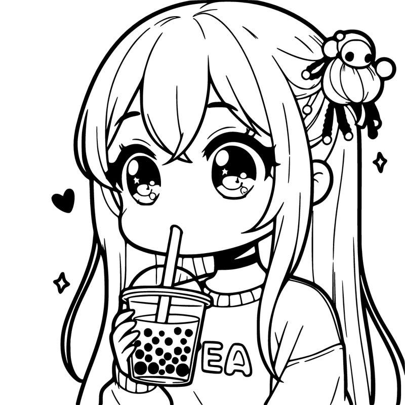 cute manga girl drinking boba 🧋