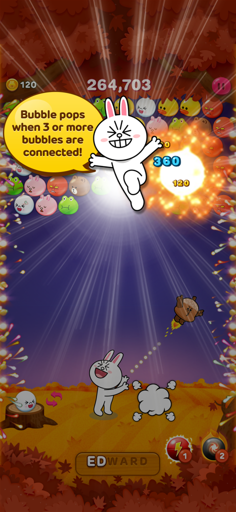 LINE Bubble! - Gameplay of LINE Bubble shooter featuring the character Cony explaining how to pop bubbles by matching three or more.