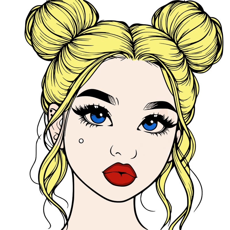 realistic girl with two buns on her hair and lips