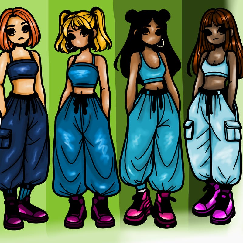 girls with crop top with baggy pants