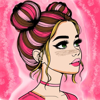 realistic girl with buns on the top of her head