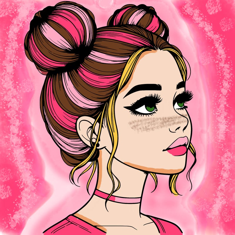 realistic girl with buns on the top of her head