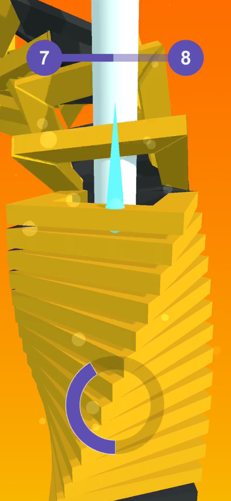Stack Ball 3D ! - A 3D ball smashing through a tower of yellow blocks in Stack Ball 3D arcade game.