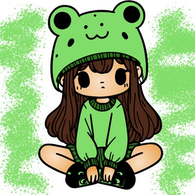 a girl wearing a frog hat and some frog socks