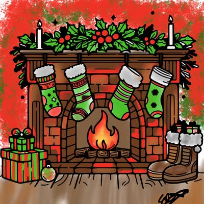 christmas fireplace with  stockings