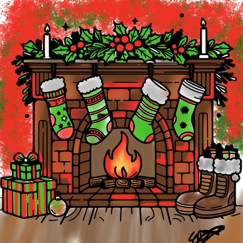 christmas fireplace with  stockings