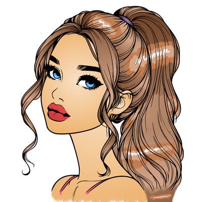 realistic girl with a ponytail on her hair and lips