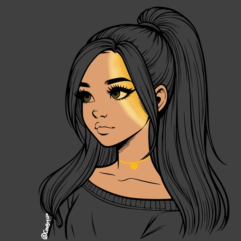 realistic girl with a high ponytail