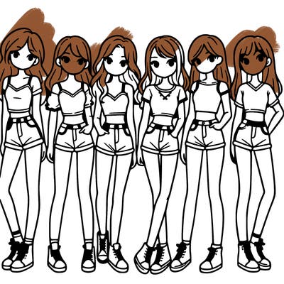 a group of girls wearing crop tops and shorts
