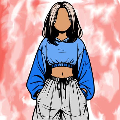 realistic girl faceless with baggy pants and a crop top