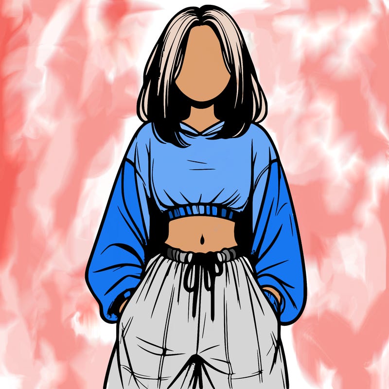 realistic girl faceless with baggy pants and a crop top