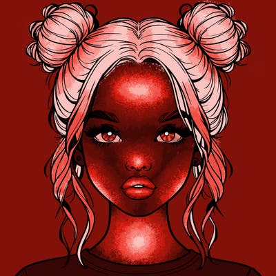 realistic girl with two buns in hair and lips