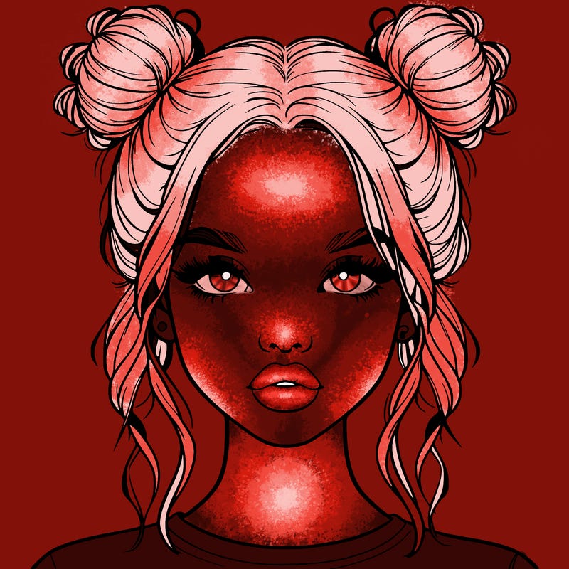 realistic girl with two buns in hair and lips