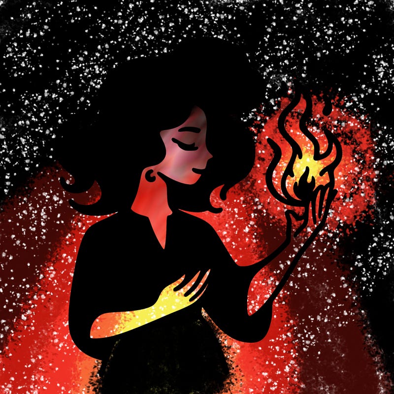 woman with fire