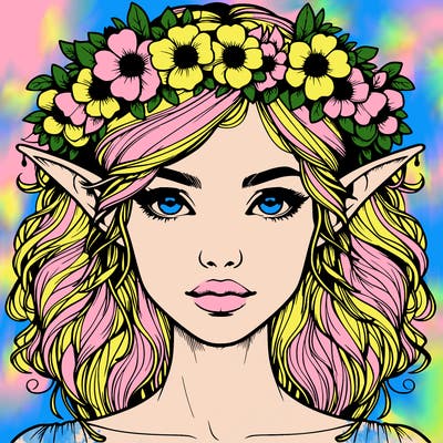realistic female elf with flower crown