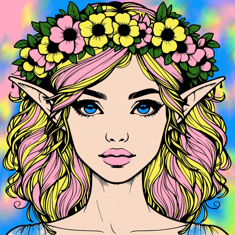 realistic female elf with flower crown