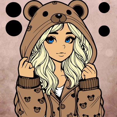 realistic girl in a animal pjs hoodie