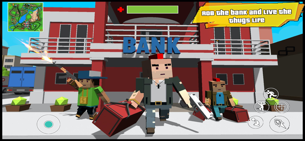Dude Gang Wars - Mafia Crime - Personajes bloqueados robando un banco en Dude Gang Wars Mafia Crime
