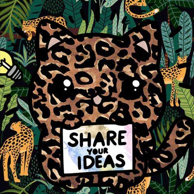 a cute cat saying share your ideas