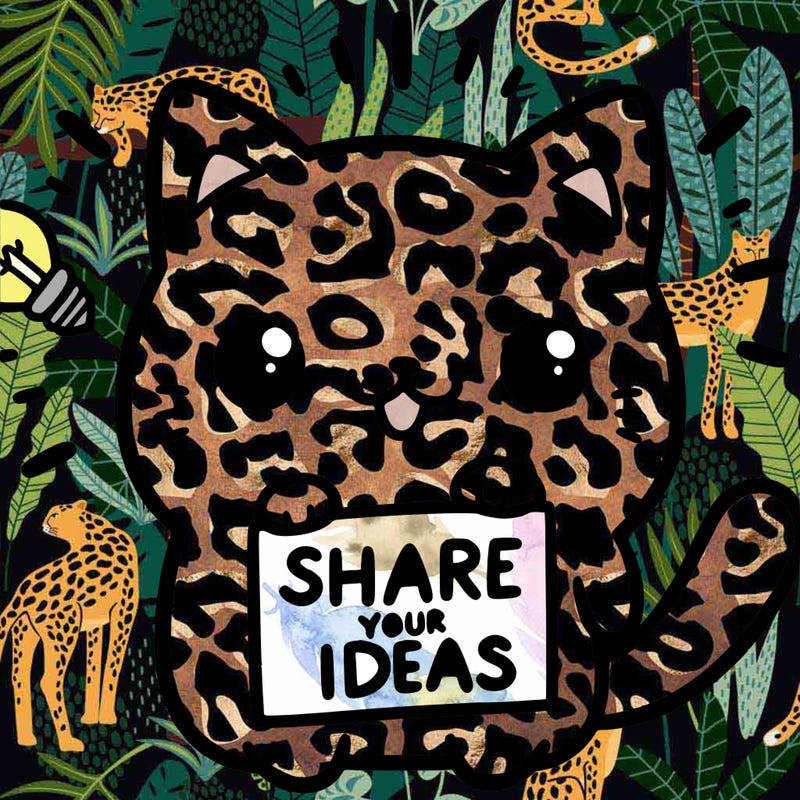 a cute cat saying share your ideas