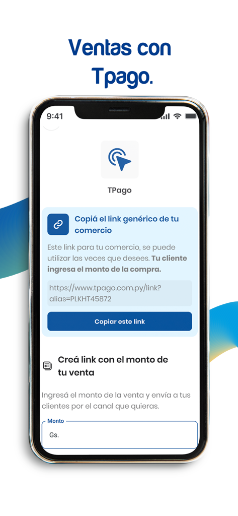 Bancard - Bancard app interface for generating and sharing Tpago payment links for sales