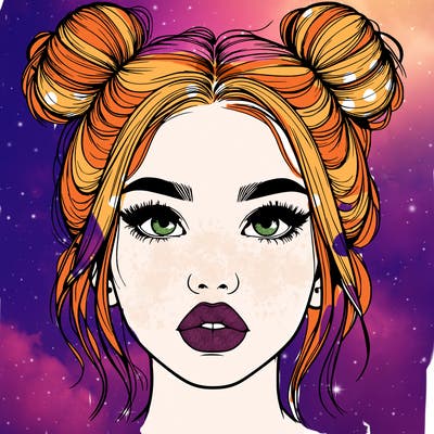 realistic girl with two buns on her hair and lips