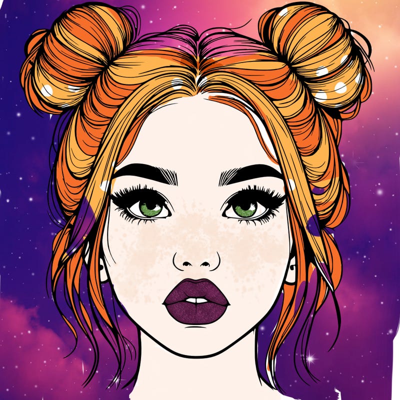 realistic girl with two buns on her hair and lips