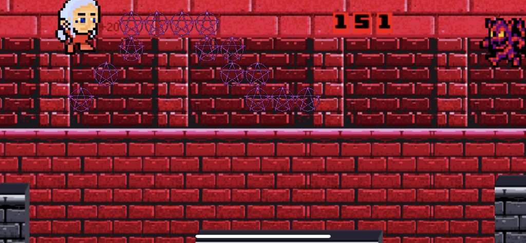 Ghostemane Pentacles - A retro pixel art character jumping to collect purple pentacles in a red brick level