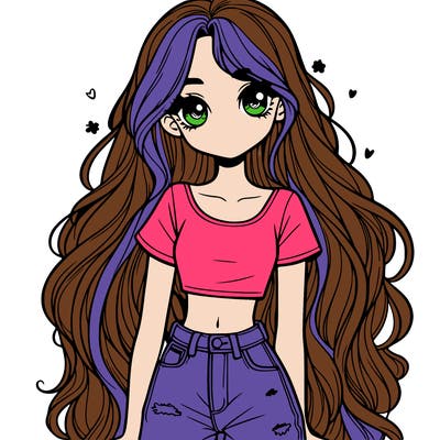 girl with long hair with jeans and crop top