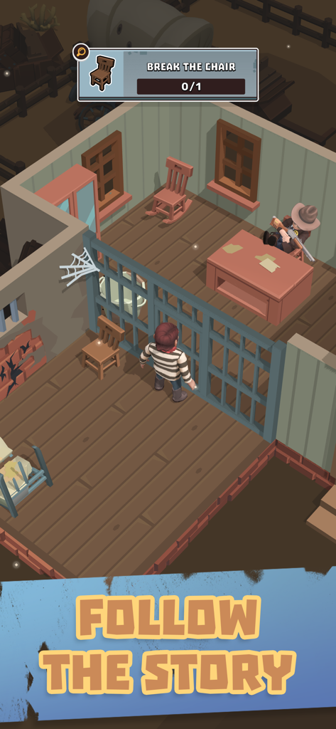 West Escape - Un prisonnier à l'intérieur d'une cellule de prison avec pour objectif de casser une chaise dans le jeu mobile West Escape.