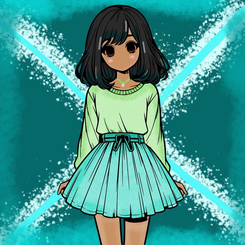 realistic girl with a skirt on