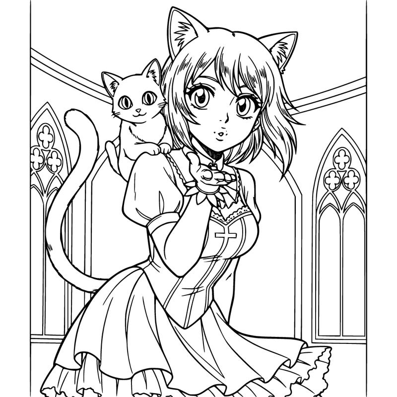 gothic inspired, girl with cat ears and tail blowing kiss