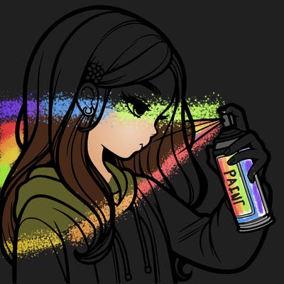 a realistic girl spray painting