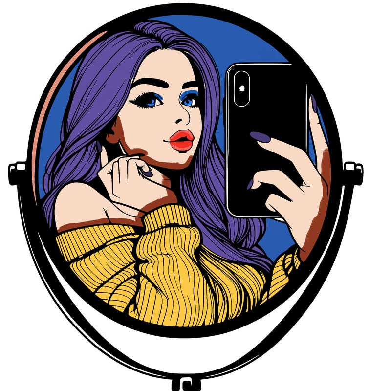 realistic girl taking mirror selfie beautiful