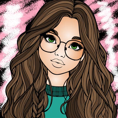 girl with long hair and freckles and glasses realistic