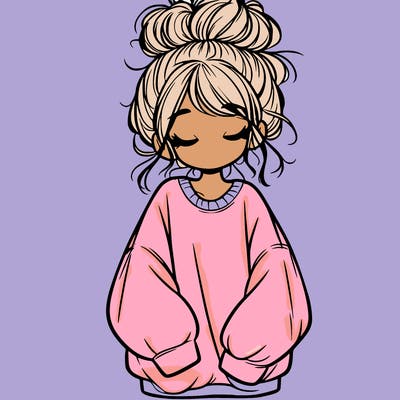 girl with baggy sweatshirt and messy bun
