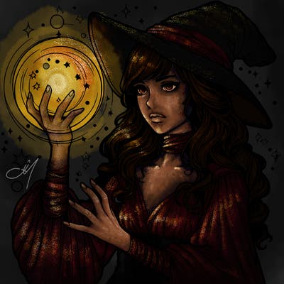 realistic women sorcerer using magic