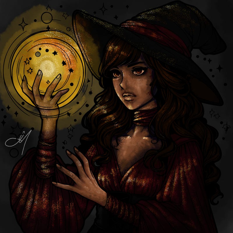 realistic women sorcerer using magic