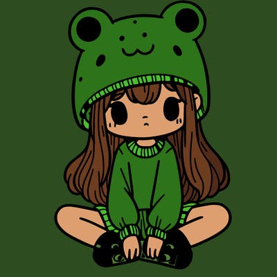 a girl wearing a frog hat and some frog socks