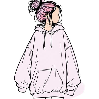 realistic girl with a oversized sweatshirt on and a bun