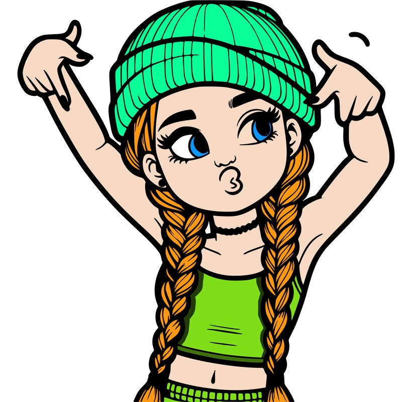 realistic teenage girl with braids and a beanie and crop top doing 🫶🏼
