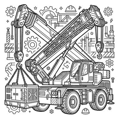 Unleash your creativity with this detailed mobile crane coloring page, perfect for teens. Explore complex machinery and industrial designs, bringing this powerful construction vehicle to life with your unique color palette.